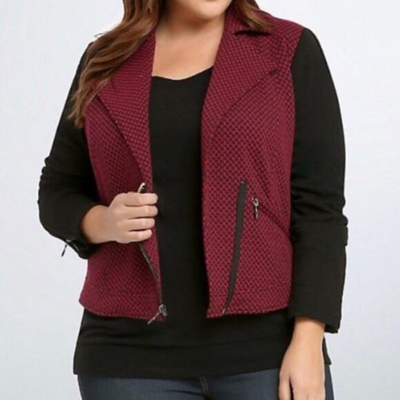 torrid Jackets & Blazers - Torrid Jacket Womens 1 Red Black Moto Checkered Print Casual Fall
